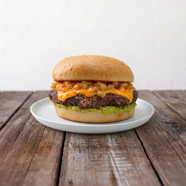 Beef Avocado Sizzler Burger:.